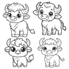 High-Quality Cute Cartoonic Buffalo Standing Pose Vector Illustrations