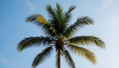 Tropical Palm Tree Against a Clear Blue Sky, Sunny Nature Scene