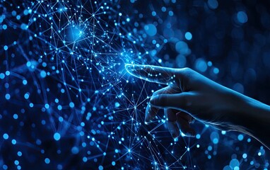 Human hand interacts with digital network (5)