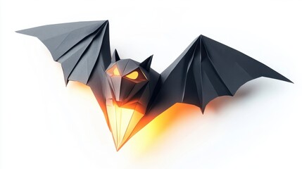 A Paper Origami Bat With Glowing Eyes And A Bright Light