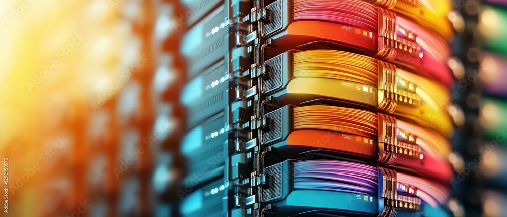 Poster High-tech server rack filled with multiple servers ready for data management tasks