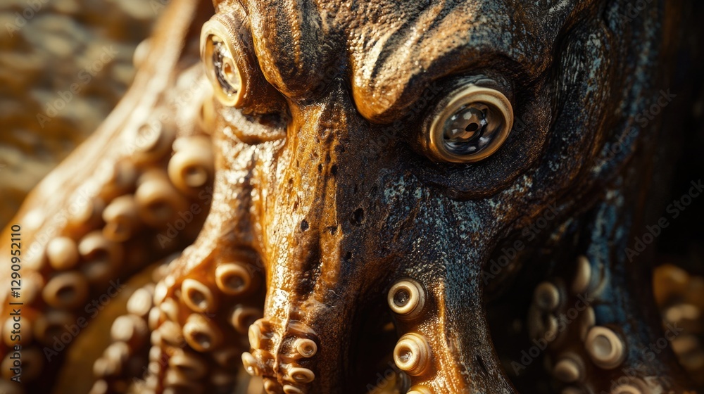 Poster a detailed view of a sculpted octopus, ideal for use in decorative or educational contexts