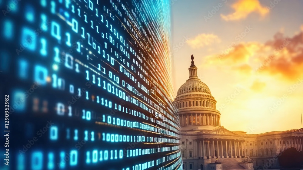 Aufkleber The imposing capitol building surrounded by cascading streams of binary code