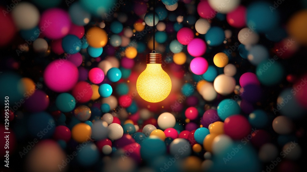 Aufkleber Light bulb surrounded by multicolored balls creating a vibrant and fun scene