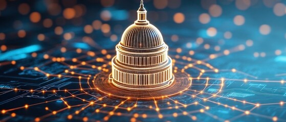 Iconic capitol building merging with a digital circuit board design concept