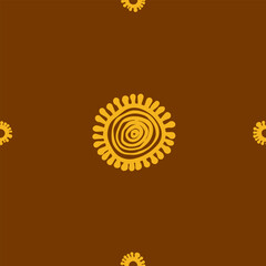 Minimal Seamless Vector Pattern with Yellow Suns on a Brown Background