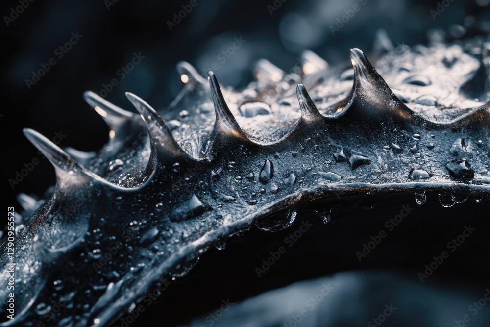 Poster A close-up shot of a metal object with water droplets on its surface, great for use in scientific or technical contexts