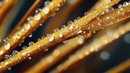 Close-up shot of tiny water droplets on plant leaves, great for nature and science illustrations