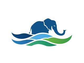 Obraz premium logo, consisting of abstract shaped style, Blue and green wave elements with an elephant trunk, simple minimal,