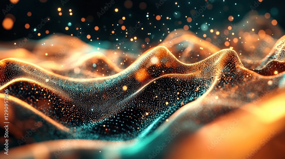 Poster Abstract Waves of Light with Glowing Particles in a Vibrant Background