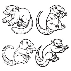High-Quality Cute Cartoonic Tamandua Jumping Pose Vector Illustrations