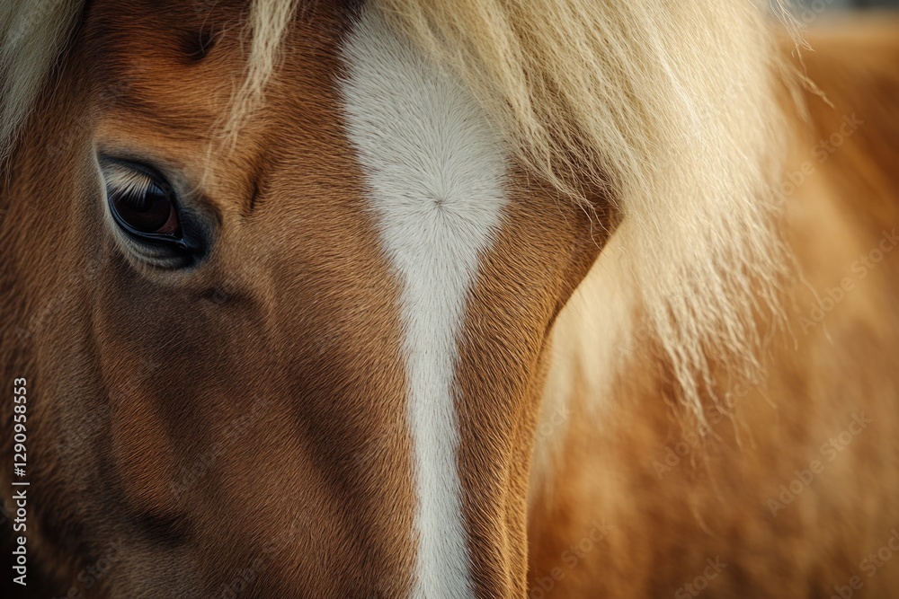 Poster A close-up shot of a horse's face with a blurred background, ideal for use in equine-themed projects or as a design element