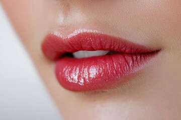 Fototapeta premium A close-up shot of a woman's lips wearing red lipstick, suitable for beauty or makeup-related content