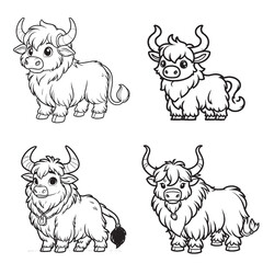 High-Quality Cute Cartoonic Yak Standing Pose Vector Illustrations