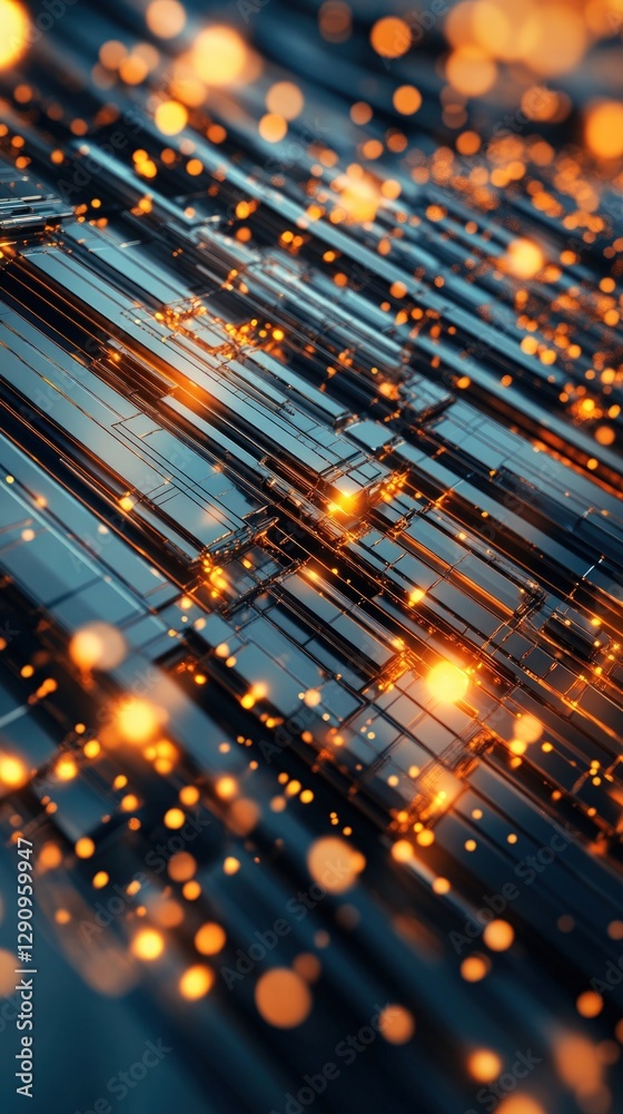 Poster Abstract Digital Background with Glowing Particles and Lines in Motion
