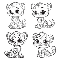 Cute Cartoonic Cheetah Sitting Pose Vector Illustrations"