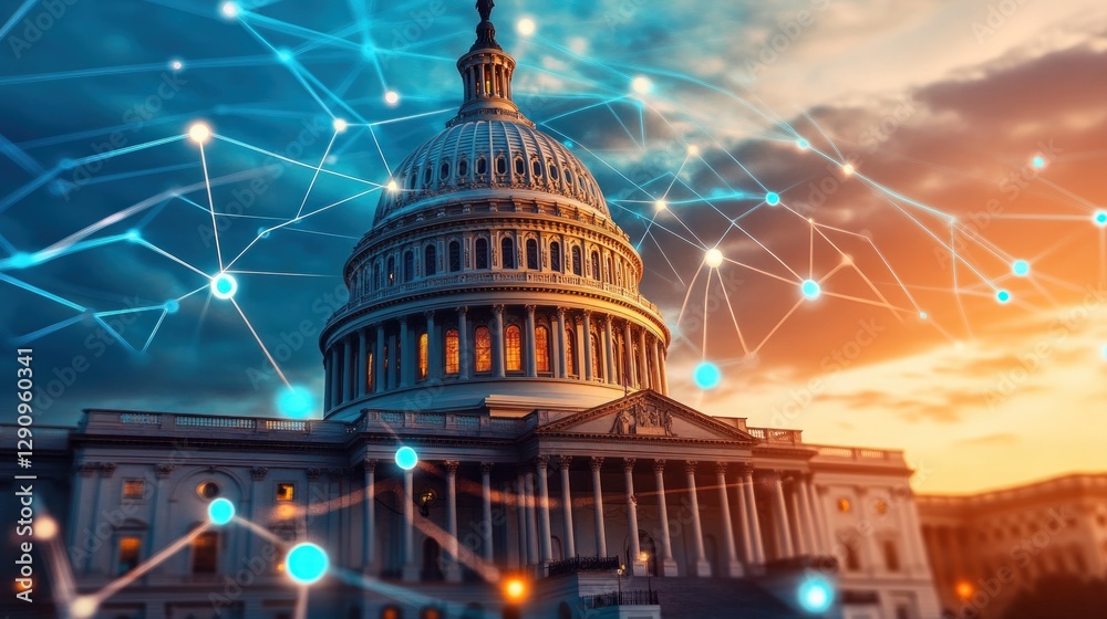 Poster the capitol building under a sky filled with dots creating a magical atmosphere