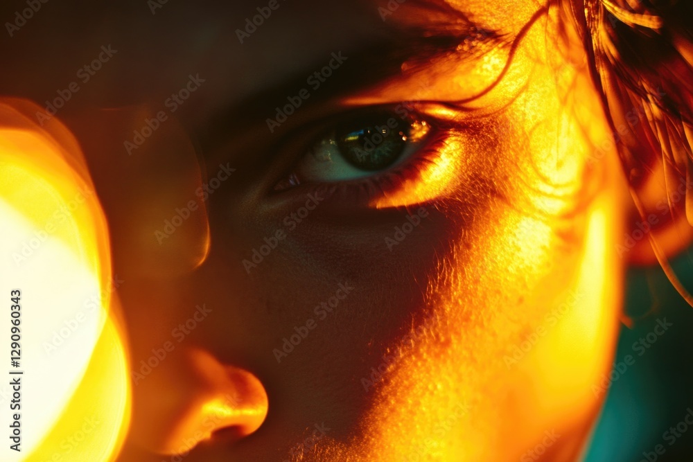 Poster Portrait of a person's face lit from behind, useful for illustrating stories about character introspection or mystery solving