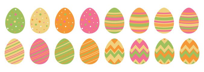 Set of Easter eggs on white background. Vector illustration in flat style.