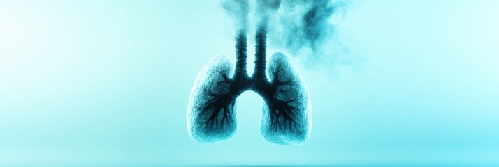 This artistic depiction showcases a pair of lungs, intricately formed from dark fog and smoke