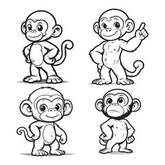 Cute Cartoonic Chimpanzee Standing Pose Vector Illustrations