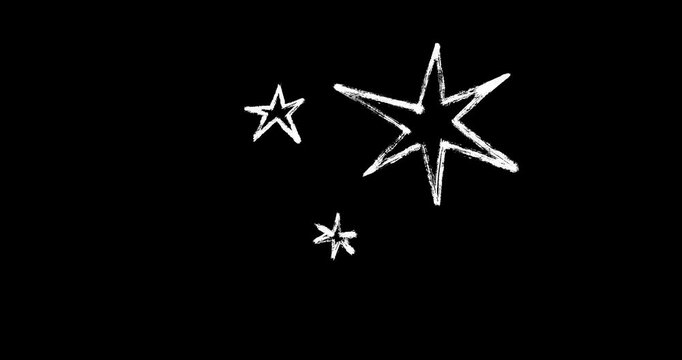 Twinkling Stars and Sparkles Animated Pack. Hand-Drawn Doodle Shimmer Elements. Loop doodle pack includes shimmering dust, glitter, bright sparkles, and glowing lights on an alpha channel.