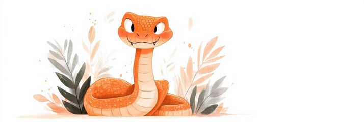 Cunning snake fabricating tales with a mischievous grin in a minimalist illustration