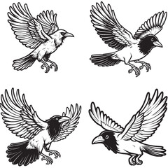 High-Quality Cute Cartoonic Crow Flying Pose Vector Illustrations