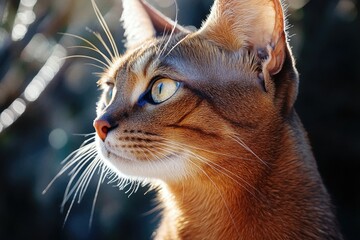 A detailed view of a feline with distinctive blue eye color