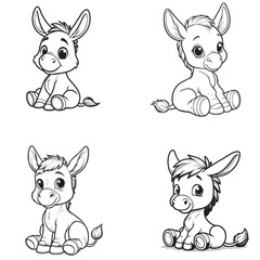 High-Quality Cute Cartoonic Donkey Sitting Pose Vector Illustrations