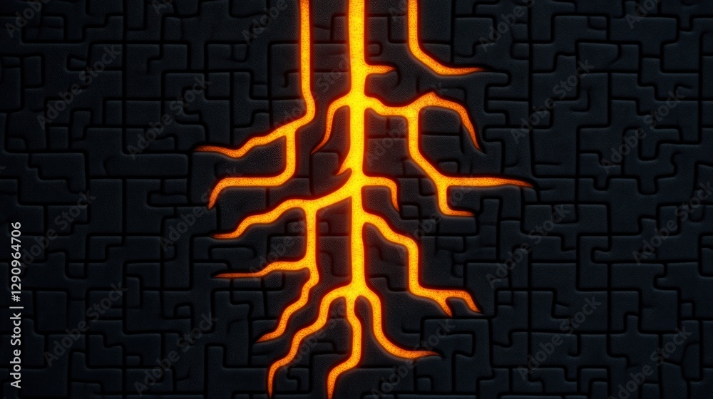 Poster Abstract design with glowing orange lines on a dark textured background