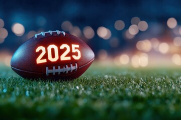 american football with 2025 on grass field
