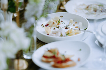 Fine Dining Cheese Plate with Nuts and Dried Fruits