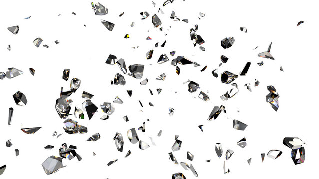 Shattered Glass Fragments on Transparent Background