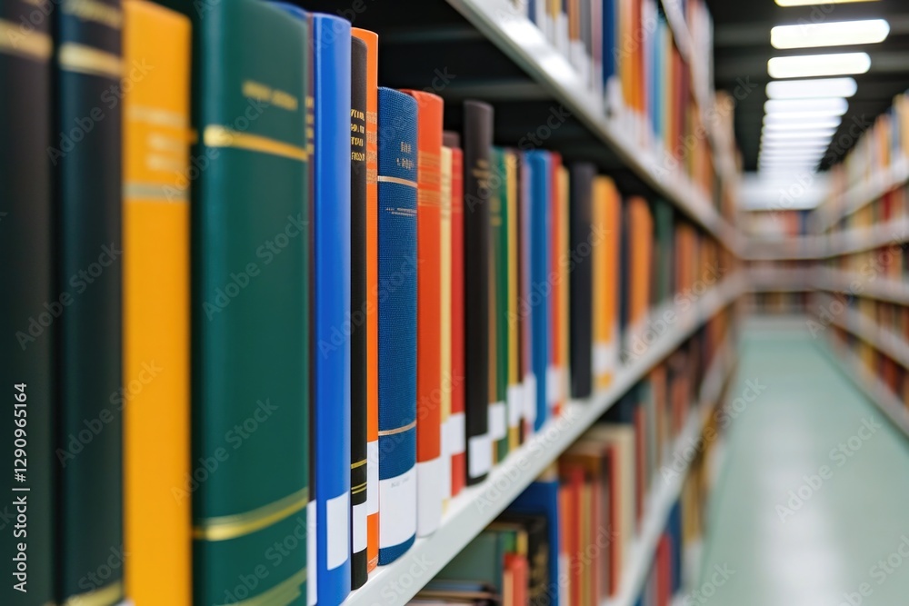 Poster row of books on a shelf in a library setting, perfect for educational or literary-themed projects