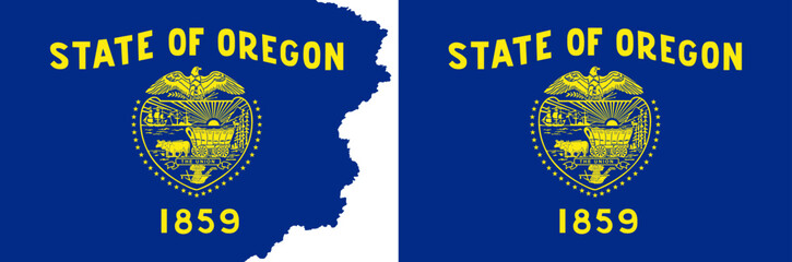 Oregon State flags vector. Standard flag and with torn edges