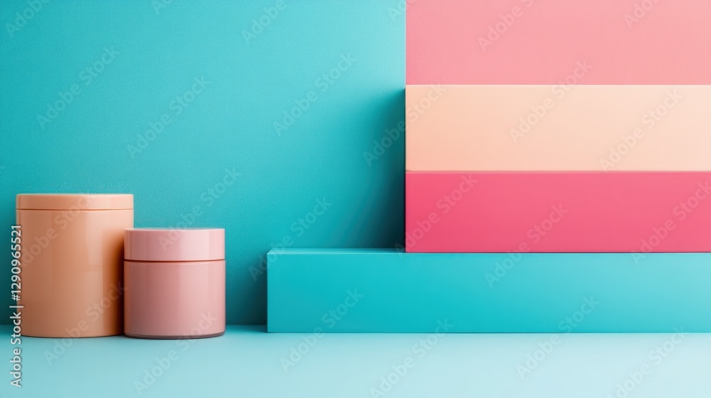 Poster Elegant Minimalistic Display of Geometric Boxes and Jars in Soft Colors