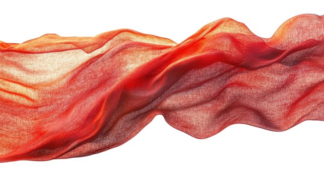 Elegant Fabric: A vibrant red fabric gently floats, its translucent folds catching the light in a display of motion and grace.