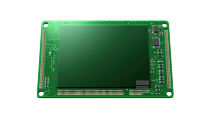 Detailed closeup, green printed circuit board with intricate electronic components and soldering