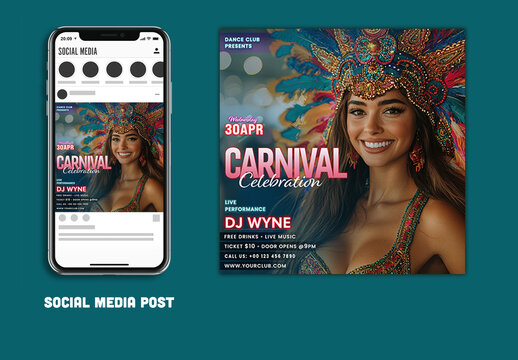 Carnival Celebrations, Editable Social Media Post with Text Placeholder for Events or Advertisements.