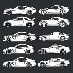 group of cars in white with white background vector