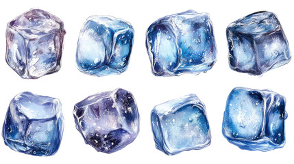 Fototapeta premium Refreshing Chunks: A collection of pristine ice cubes, each with a unique form and texture, sparkle with a cool, crystalline allure, a refreshing symbol.