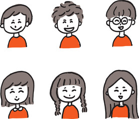 子ども　アイコン　手描き　シンプル　笑顔 イラスト kids child icon hand-drawn simple smile