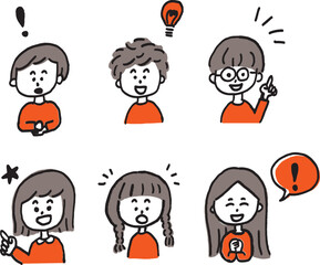 子ども　アイコン　手描き　シンプル　発見　ひらめき イラスト kids child icon hand-drawn simple discovery　inspiration
