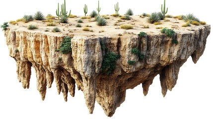 Desert island floating, cacti, plants, game design, background.