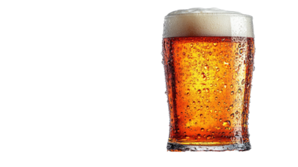 Icy Refreshment: A pint glass of frothy, cold beer, beads of condensation creating a refreshing beverage, perfect for any social gathering.