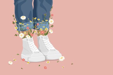 High top shoe background, flower design, feminine illustration