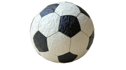 Soccer Ball: A classic soccer ball is captured, showcasing its iconic black and white pentagonal design, perfectly spherical shape, with focus on pattern and texture. 