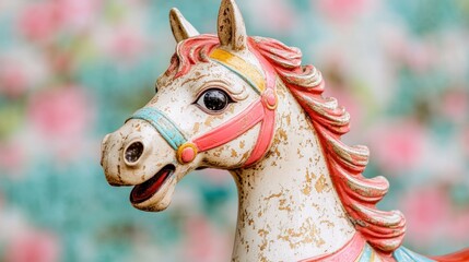 Adorable toy horse with a pink mane perfect for children's playtime activities