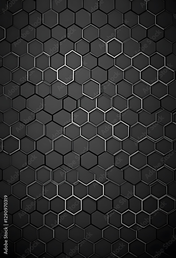 Poster a black geometric background of patterned honeycomb structure with depth